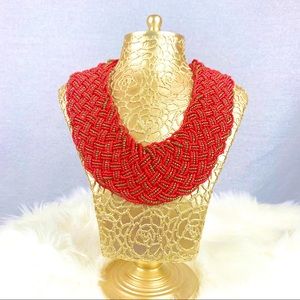 African Intricate Orange and Gold Beaded Necklace